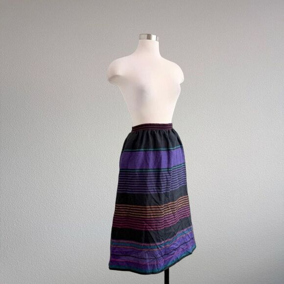 Vintage Dresses & Skirts - Devon Union Made Black Stripe Midi Skirt A Line Elastic Medium